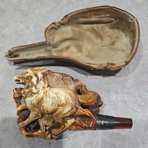 Antique wolf carved meerschaum - antique,