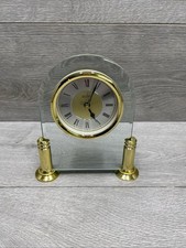Vintage Retro Acctim Glass Mantel Clock Gold Colour Bezel & Supports Working