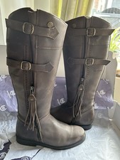 Bareback Lucianna Tassel Brown Leather Boots, Adjustable, Size 8 (42)