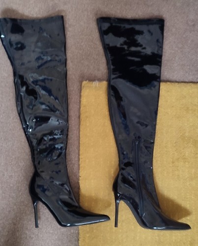 Thigh high black patent boots - high,