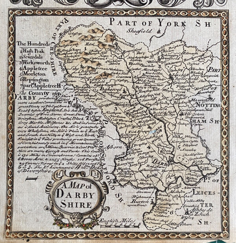 1720 antique map - antique, derbyshire