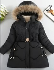 2025 Winter New Girls Warm Down Coat Casual Daily Thicken Solid Color Furry Hood