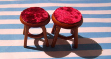 DOLLS HOUSE, STOOLS, 12TH, RED, WOOD, VICTORIAN DESIGN, PUB, BAR SEATING, PAIR