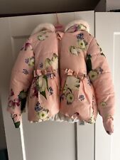Ted Baker Fur Hooded Baby Girls Coat With Mittens 18-24m Winter Kids Jacket