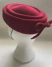 Vintage 50s Jacoll Red Wool Felt Pillbox Chin Strap Hat