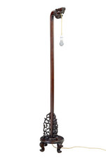 EARLY 20TH CENTURY CARVED CHINESE HARD WOOD FLOOR LAMP