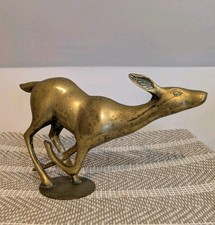Brass Doe Fawn Deer Running Vintage Ornament Home Decor Animal Figurine