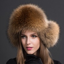 Women Warm Raccoon Fur Hats Russian Winter Warmer Ear Cap Ushanka Cossack Warmth