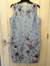 Hobbs sleeveless dress pale blue with red/pink flowers