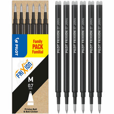 Pilot FriXion Ball/Clicker 0.7 Erasable Rollerball Pen Black Refills Pack of 6