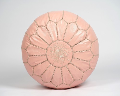 Prefilled brown leather pouf - prefilled,