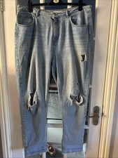 Women's Light Blue Straight Leg Ripped Jeans Size 18. High Waist.