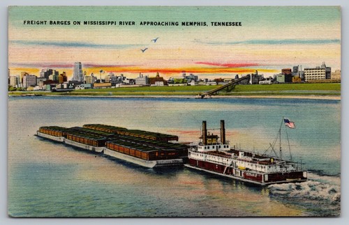 Postcard freight barges - freight, on