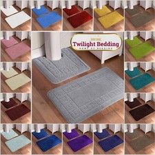 2 Piece Bath Mat Pedestal Set Non Slip Greek Toilet Bathroom Rug Extra Absorbent