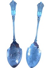 Antique Silver Plate Berry Serving Spoons Strawberry Pattern Sheffield Rd 5549P