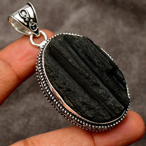 Black tourmaline gemstone 925 - black,