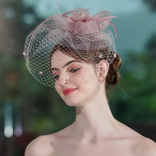 Blush pink tulle fascinator - blush,