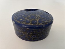 Antique Vintage Blue Snuff Box/Pill Box - blue black gold