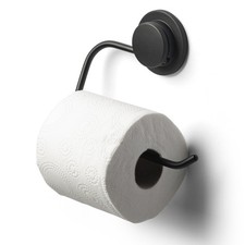 Croydex Stick 'n' Lock Black Toilet Roll Holder - Easy Bathroom Storage Solution