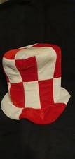 NOVELTY RED & WHITE CHECK TOP HAT:  jester, clown, footy, steam punk, mad hatter