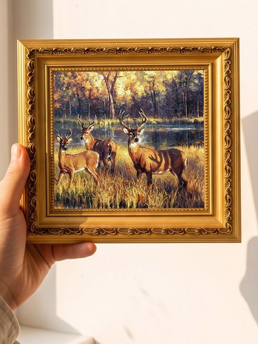 Three stags autumn lake - three,