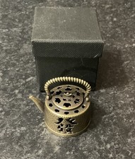 Brass Alloy Tea Pot Shaped Incense Zen Burner, Aromatherapy Gift + Incense 4cm