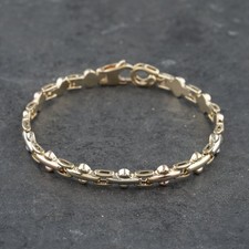 Second Hand 9ct Three Colour Gold Brick Style 7.25 Inch Chain Bracelet 41281551