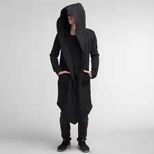 Men Solid Hoodie Long Jacket Cardigan Casual Trench Cloak Cape Coat Outwear New