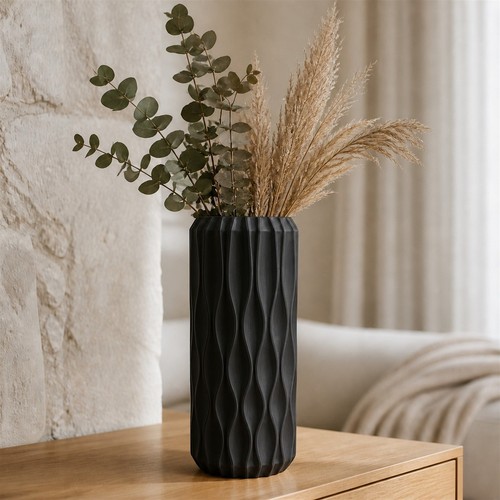 Modern wave vase tall ribbed - vase,