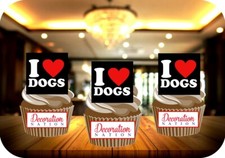 I Love Dogs 12 Edible STANDUP Cake Toppers Decoration Birthday Animal Lover Pets