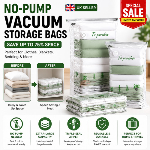Pump vacuum storage bags - no‑pump,