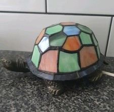 Tiffany Style Blue green Glass Turtle Lamp - Working - Read Description 