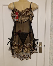 Negligee & Thong Set Black &