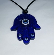 Ex-display BLUE Evil Eye HAMSA HAND Pendant On Black Cord 21-22 Inch NECKLACE