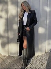 ZARA BLACK LEATHER EFFECT COAT LAPEL COLLAR. 1255/749 SIZE M