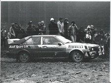 AUDI QUATTRO RALLY CAR IN ACTION c.1980s B/W PHOTOGRAPH