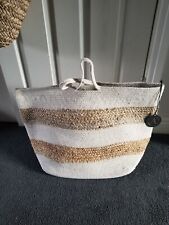X Large Straw Jute Basket Bag Tote Beige /White / Natural  Striped from Amara