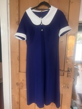 True Vintage 1960s/70s Blue And white Collar Dress Size 10/12