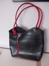Borse in Pelle  Leather Convertible Backpack Shoulder Bag: Black + Red Trim VGC