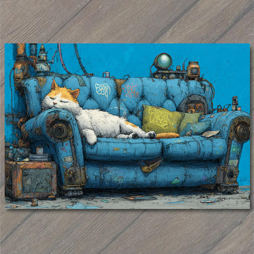 Sticker steampunk cat - sticker, sleeping