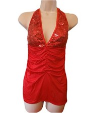 MIcro Mini Dress Red Sequin Plunge Sexy Clubbing Outfit Size 8 10 Revealing Rave