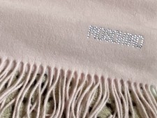 MOSCHINO Pink Fringe SCARF Diamanté Logo Wool New