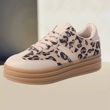 Leopard Print Suede Low-Top Platform Trainers | Women's Chunky Sneakers