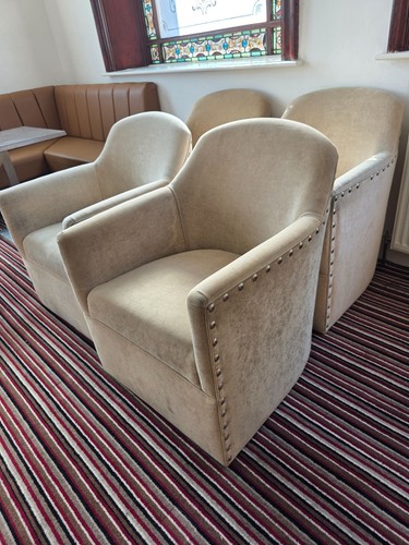Upholstered beige cream fabric - beige/cream,
