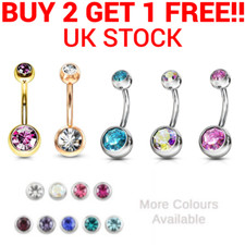 Belly Bar Navel Crystal Double Gem Barbell Labret Lip Bars Tragus Piercing 6mm