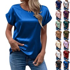 Womens Satin Silk Short Sleeve