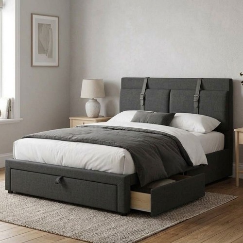 Dark grey upholstered ottoman - grey,