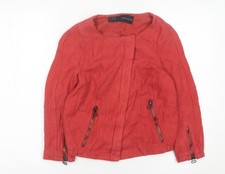 Zara Basic Women’s Red Cotton Linen Jacket Size S Casual Zip