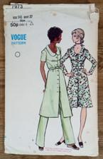 VTG 1970s Vogue 7973 Sewing Pattern Button Up A-line Dress & Trousers 14.5  37"