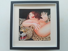 Beryl Cook - Naked !! On A Leopard Skin Rug !!  print FRAMED